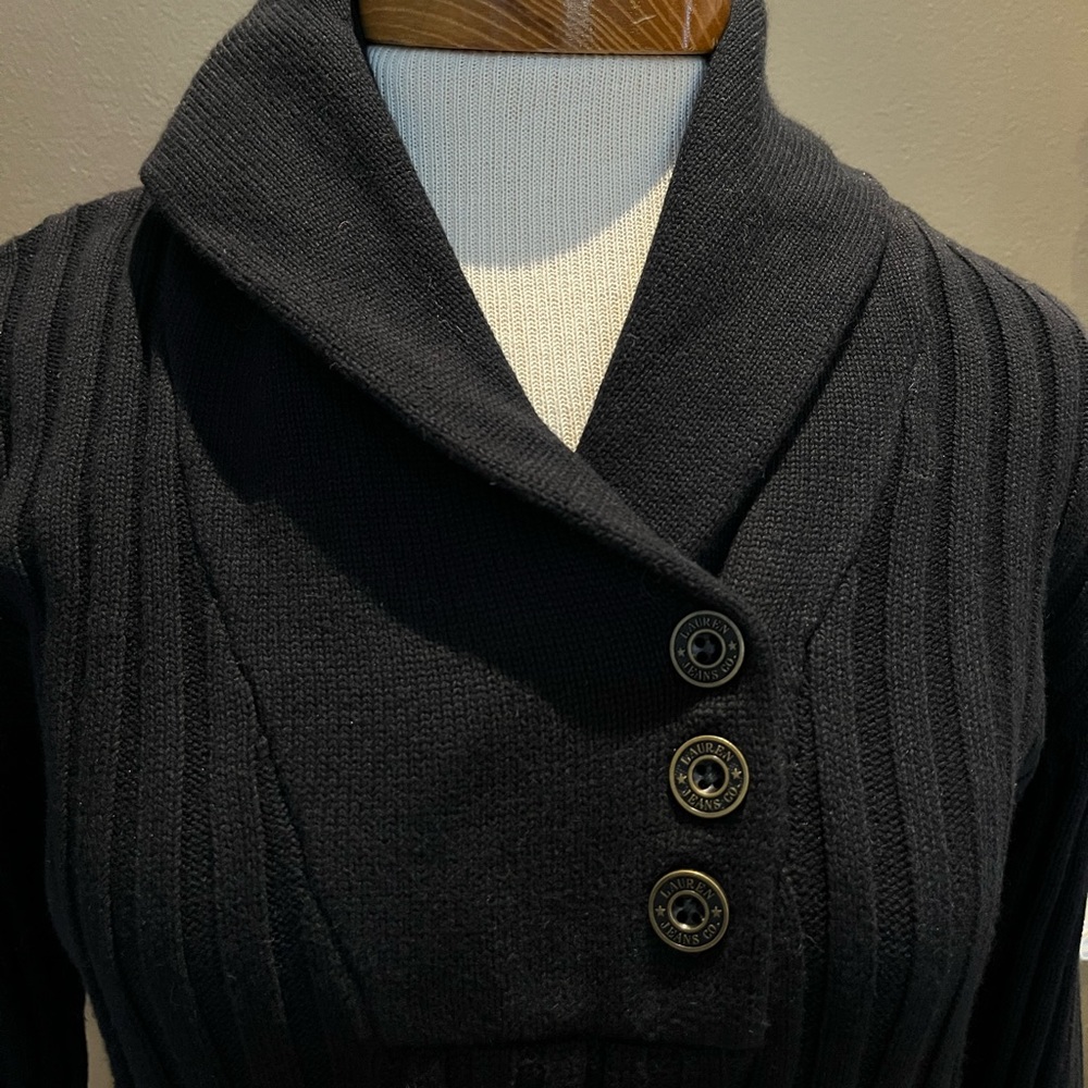 NWT Ralph Lauren Women’s Cable New Shawl Sweater Size Large Black w/Gold Buttons